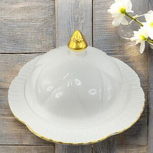 Shelley Bone China Covered Butter Dish England White With Gold Accents Vintage